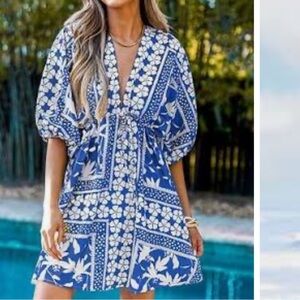 CUPSHE Floral Blue and White Dress. NWT. SIZE SMALL